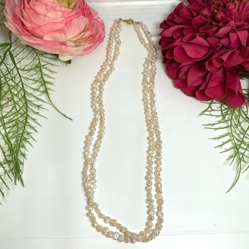 NEW⚜️Raw Freshwater Pearl Double Strand Necklace - Picture 1 of 5